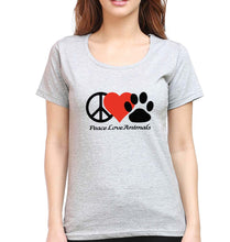 Load image into Gallery viewer, Peace Love Animals T-Shirt for Women-Grey Melange-Ektarfa.online
