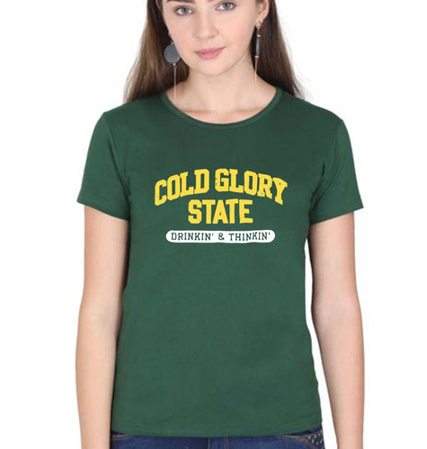 Varsity Cold Glory T-Shirt for Women-Dark Green-Ektarfa.online