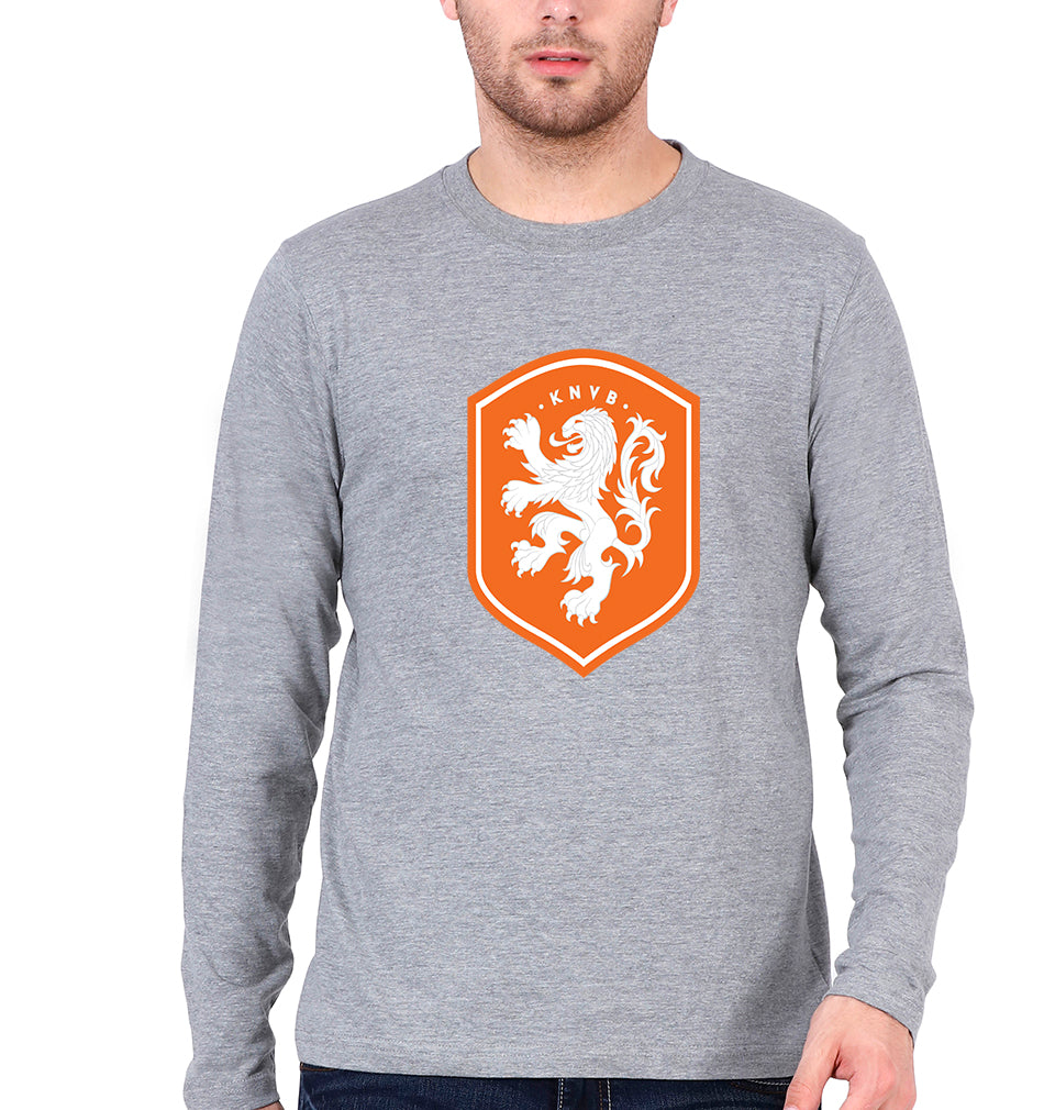 Netherlands Football Full Sleeves T-Shirt for Men-Grey Melange-Ektarfa.online