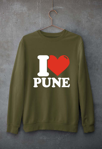 I Love Pune Unisex Sweatshirt for Men/Women-Olive Green-Ektarfa.online