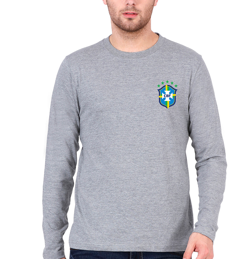 Brazil Football Full Sleeves T-Shirt for Men-Grey Melange-Ektarfa.online