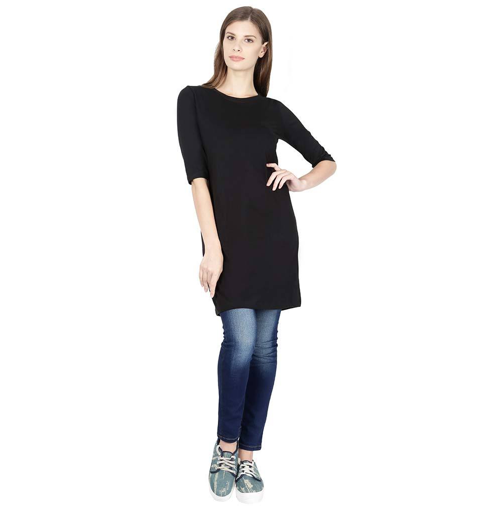 Plain Black Long Top for Women-ektarfa.com