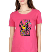 Load image into Gallery viewer, Trippy Psychedelic Skull Emoji T-Shirt for Women-Pink-Ektarfa.online
