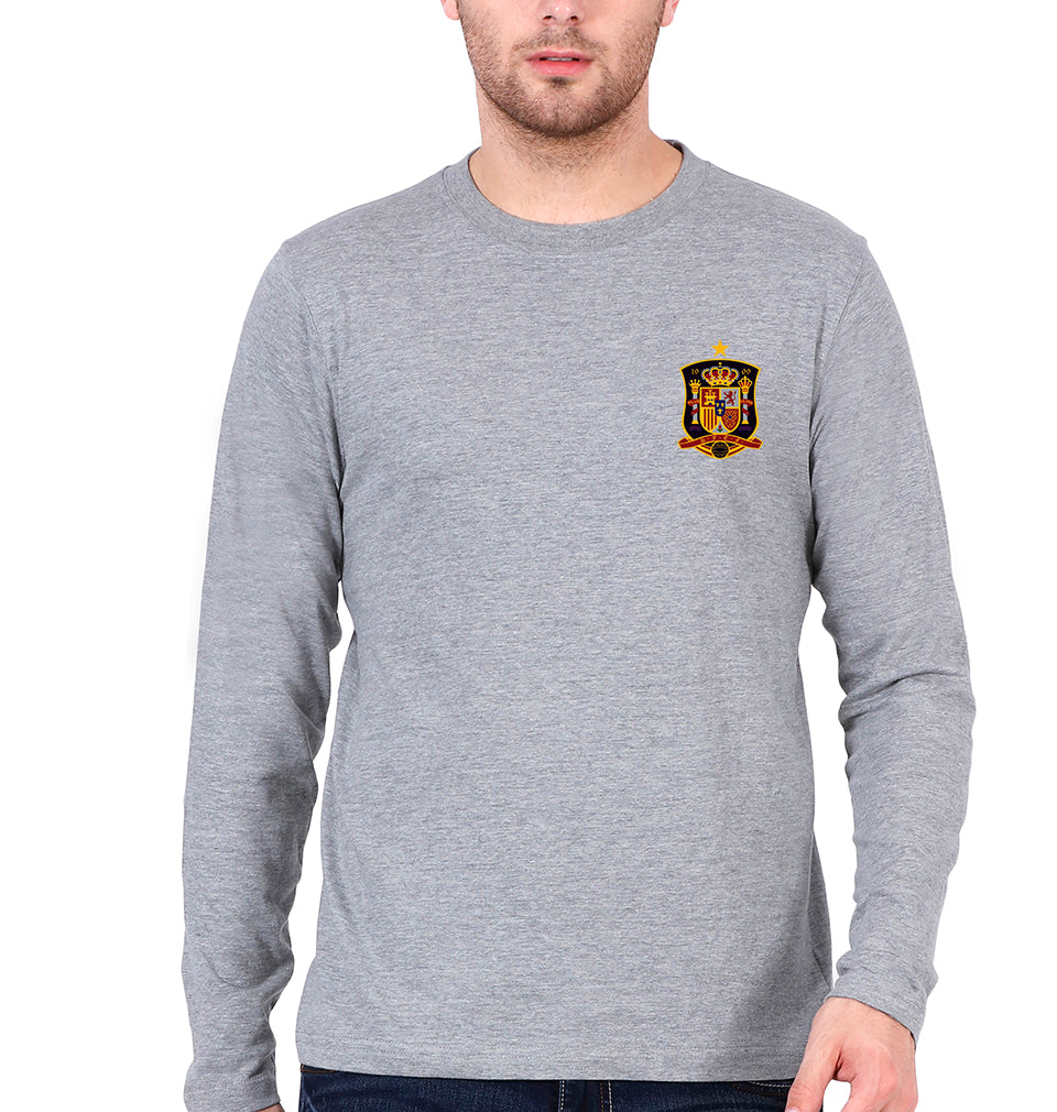 Spain Football Full Sleeves T-Shirt for Men-Grey Melange-Ektarfa.online