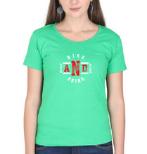 Load image into Gallery viewer, Rise &amp; Grind Gym T-Shirt for Women-Flag Green-Ektarfa.online
