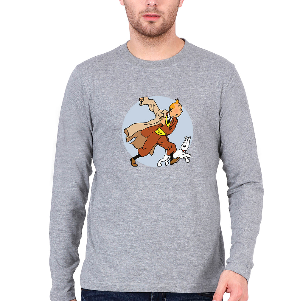 Tintin Full Sleeves T-Shirt for Men-Grey Melange-Ektarfa.online