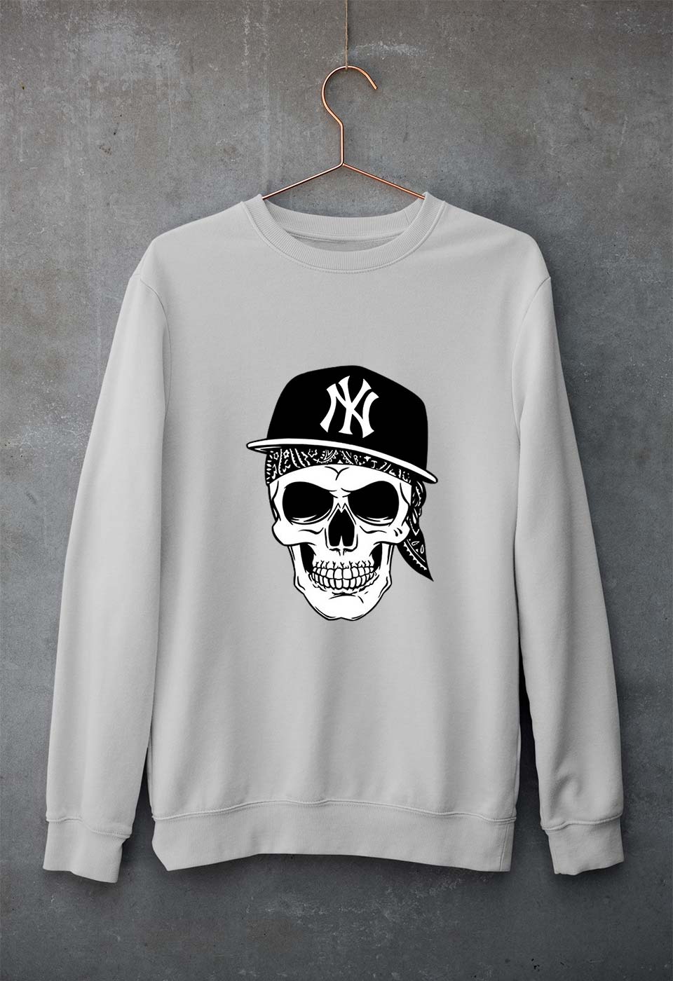 Hip Hop Skull NY Unisex Sweatshirt for Men/Women-Grey Melange-Ektarfa.online