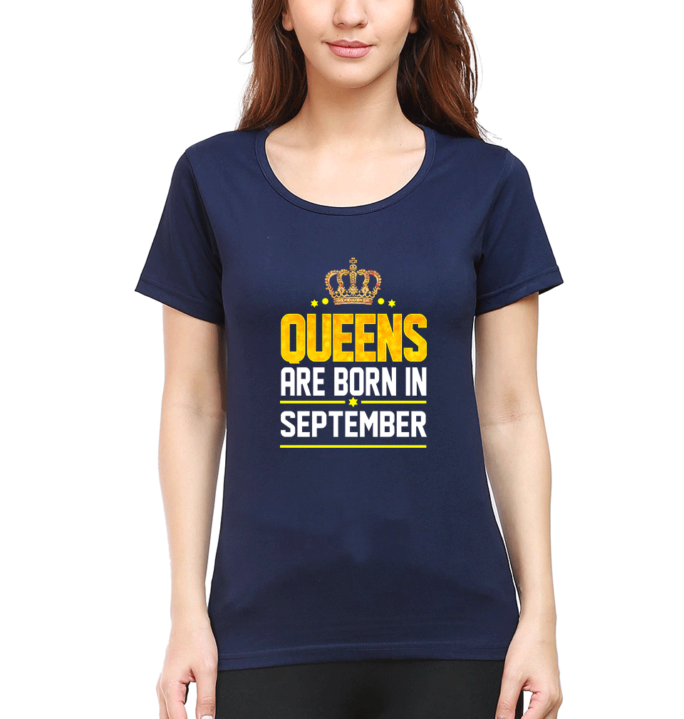 Queens Are Born In September T-Shirt for Women-Navy Blue-Ektarfa.online
