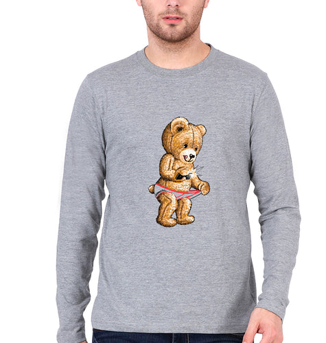 Domrebel Bear Full Sleeves T-Shirt for Men-GREY-Ektarfa.online
