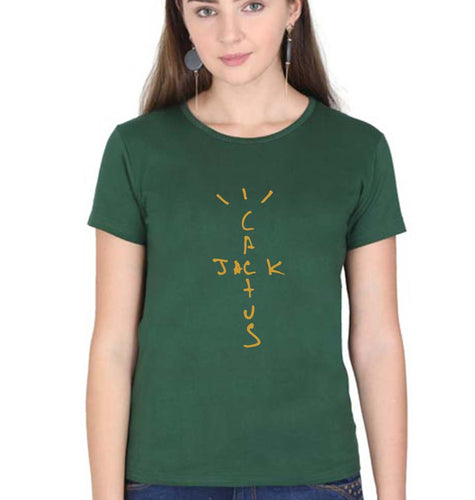 Cactus Jack Travis Scott T-Shirt for Women-XS(32 Inches)-Dark Green-Ektarfa.online