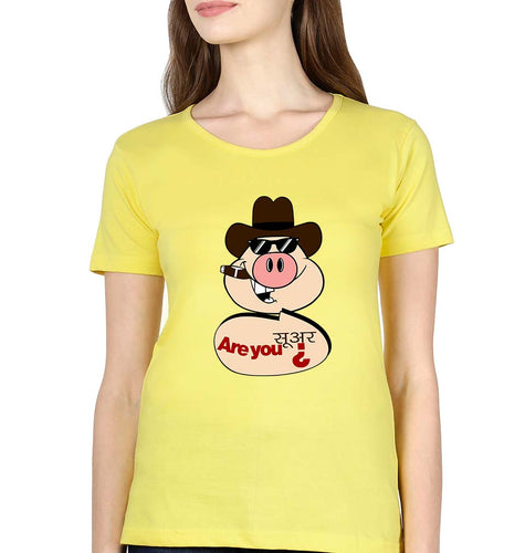 Pig Funny T-Shirt for Women-Yellow-Ektarfa.online
