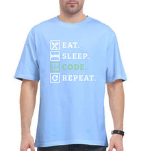 Load image into Gallery viewer, Eat Sleep Code Repeat Oversized T-Shirt for Men-Baby Blue-Ektarfa.online
