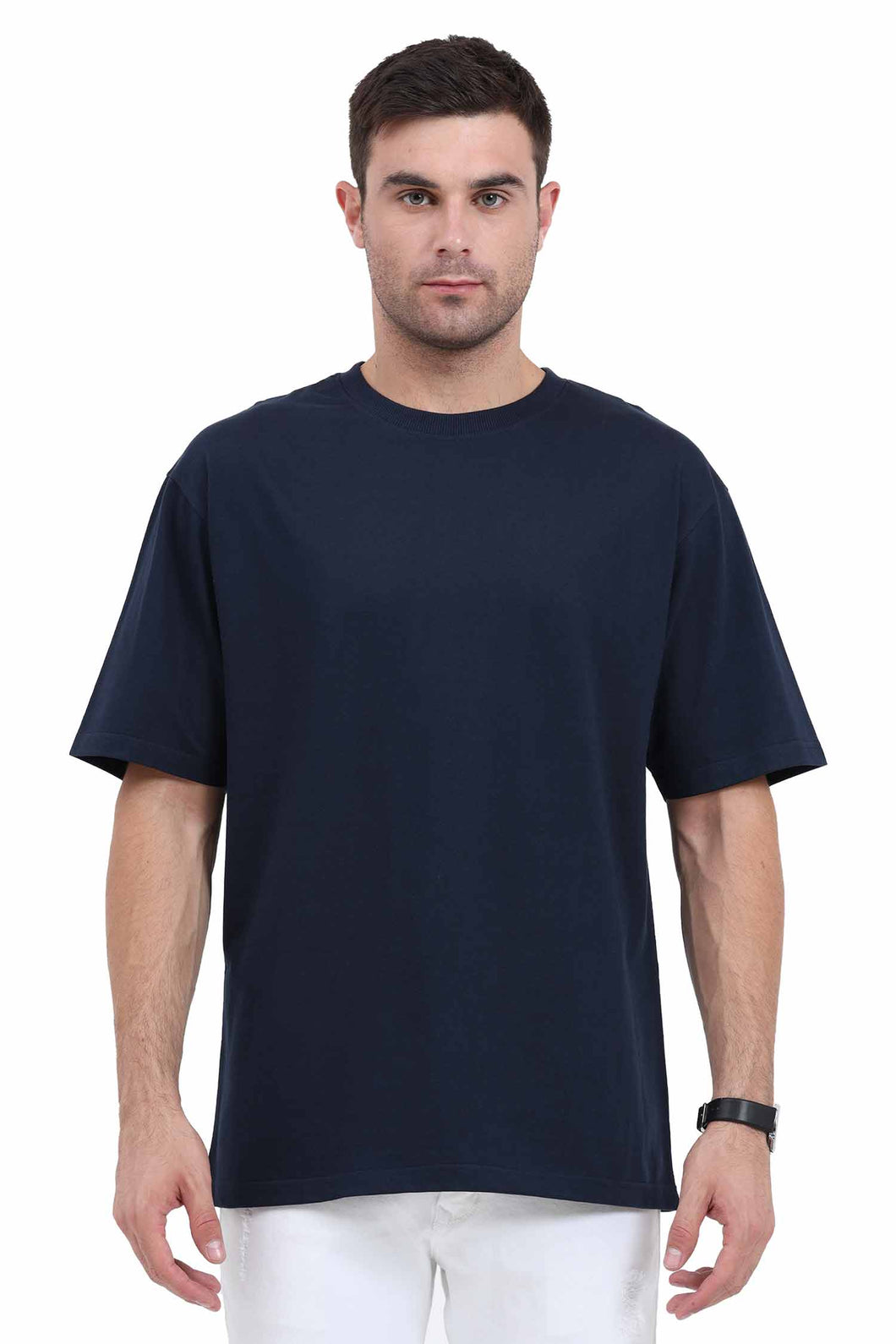 Plain Navy Blue Oversized T-Shirt For Men-Ektarfa.co.in