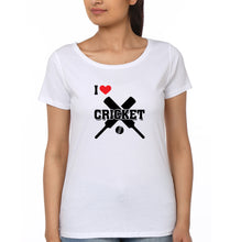 Load image into Gallery viewer, I Love Cricket T-Shirt for Women-White-Ektarfa.online
