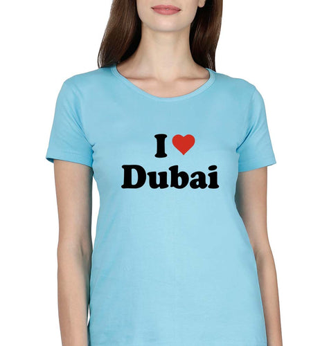 I Love Dubai T-Shirt for Women-Light Blue-Ektarfa.online