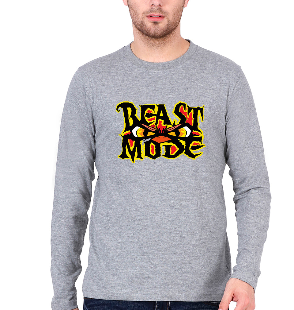 Gym Beast Full Sleeves T-Shirt for Men-Grey Melange-Ektarfa.online