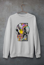 Load image into Gallery viewer, Trippy Psychedelic Skull Emoji Unisex Sweatshirt for Men/Women-Grey Melange-Ektarfa.online
