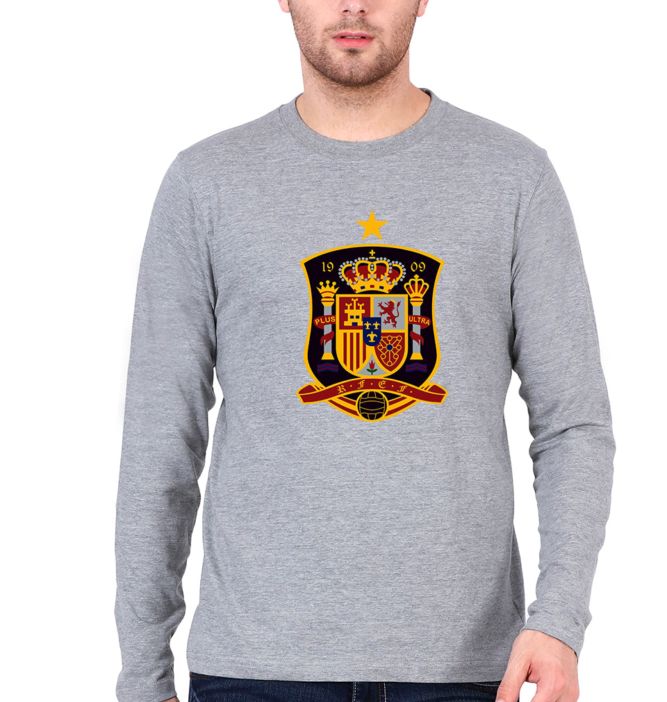 Spain Football Full Sleeves T-Shirt for Men-Grey Melange-Ektarfa.online
