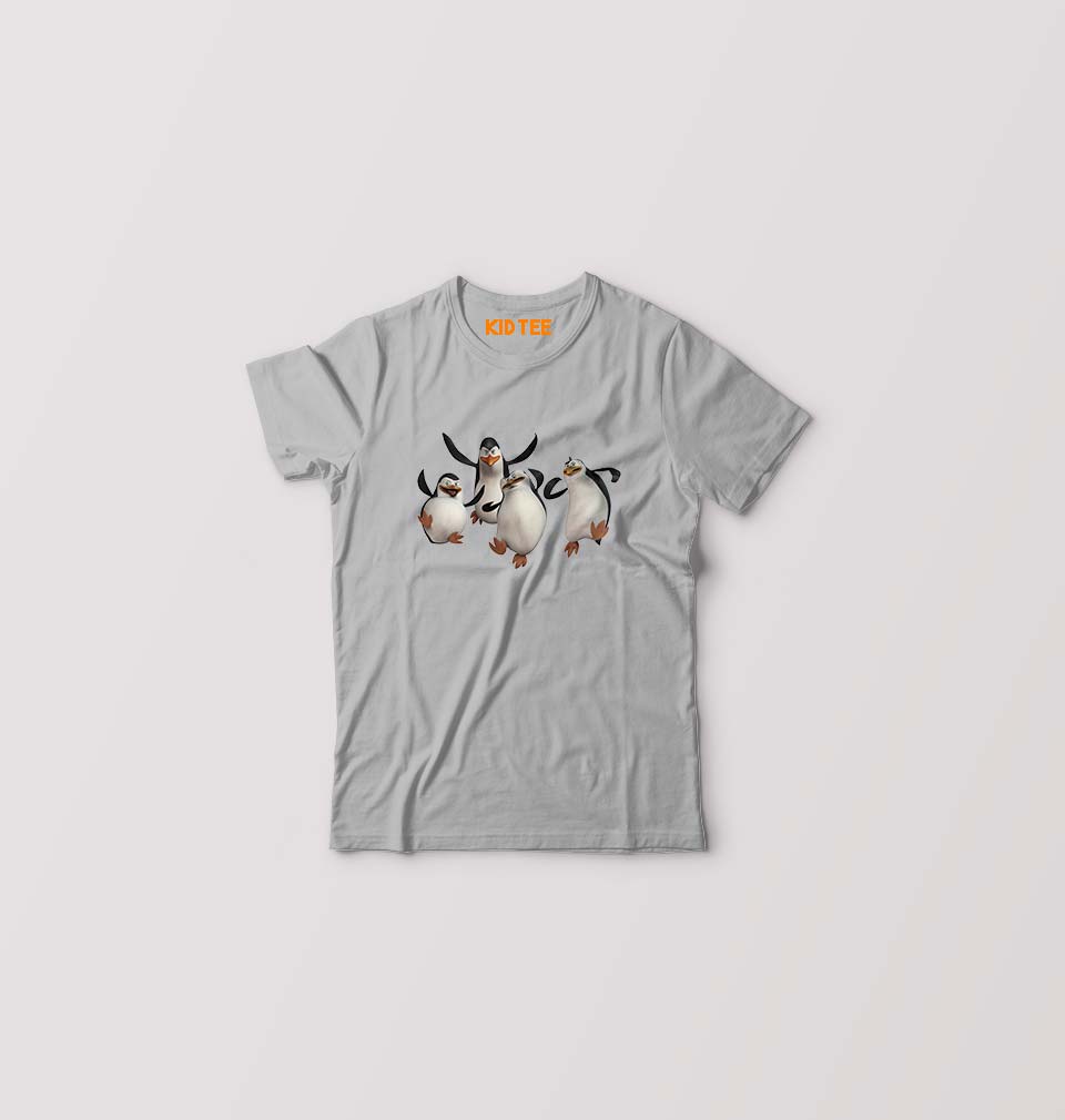 Penguins of Madagascar Kids T-Shirt for Boy/Girl-Grey-Ektarfa.online