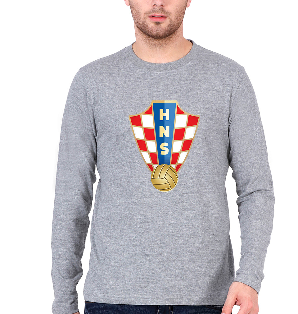 Croatia Football Full Sleeves T-Shirt for Men-Grey Melange-Ektarfa.online