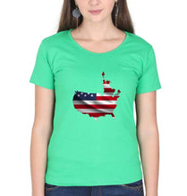 Load image into Gallery viewer, USA America T-Shirt for Women-Flag Green-Ektarfa.online
