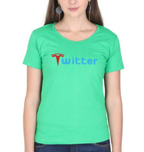 Load image into Gallery viewer, Elon Musk Twitter x Tesla T-Shirt for Women-flag green-Ektarfa.online
