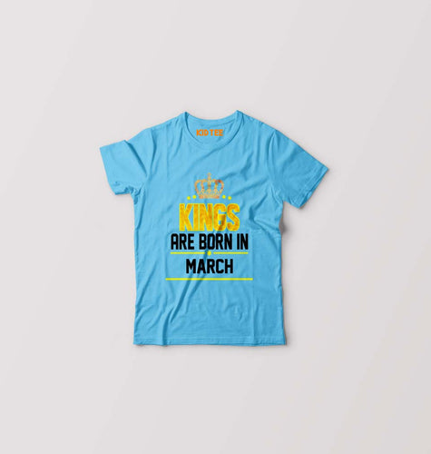 Kings Are Born In March Kids T-Shirt for Boy/Girl-Light Blue-Ektarfa.online