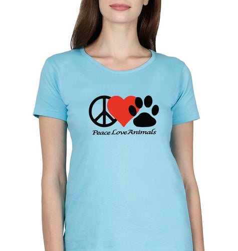 Peace Love Animals T-Shirt for Women-Light Blue-Ektarfa.online