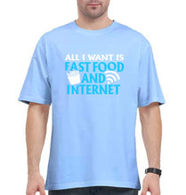 Load image into Gallery viewer, Fast Food and Internet Oversized T-Shirt for Men-Baby Blue-Ektarfa.online
