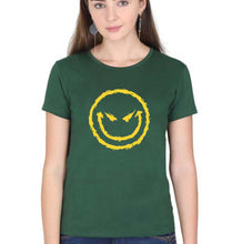 Load image into Gallery viewer, Evil Smile Emoji T-Shirt for Women-Dark Green-Ektarfa.online
