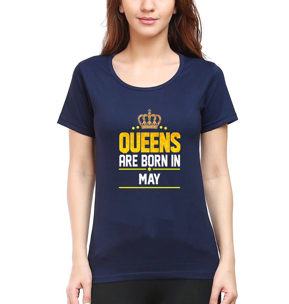 Queens Are Born In May T-Shirt for Women-Navy Blue-Ektarfa.online