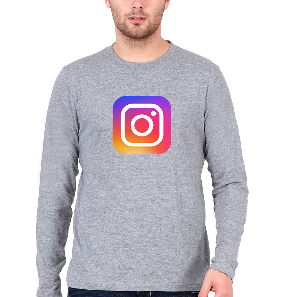 Instagram Full Sleeves T-Shirt for Men-Grey Melange-Ektarfa.online