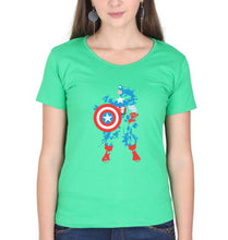 Load image into Gallery viewer, Captain America Superhero T-Shirt for Women-flag green-Ektarfa.online
