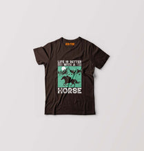 Load image into Gallery viewer, Horse Riding Kids T-Shirt for Boy/Girl-Coffee Brown-Ektarfa.online
