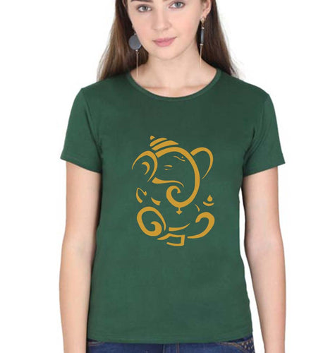 Ganpati JI(Ganesh) T-Shirt for Women-Dark Green-Ektarfa.online