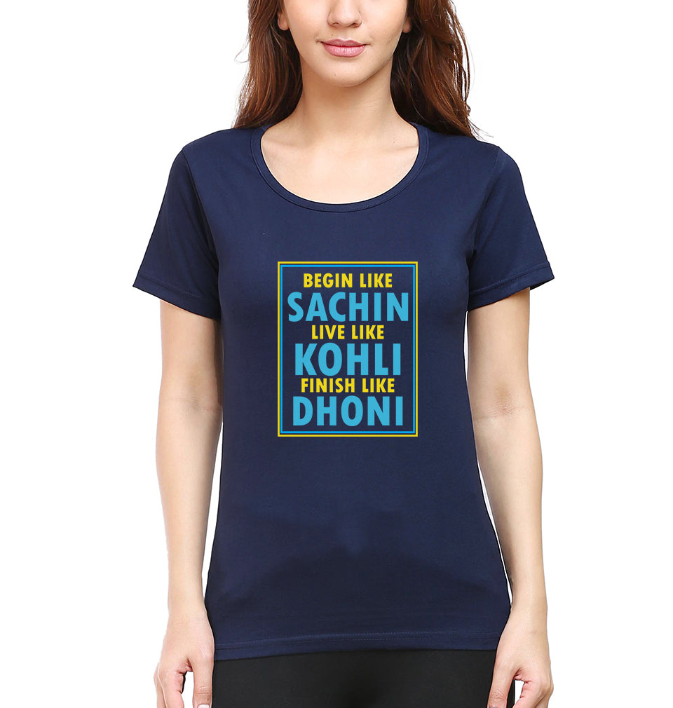 CRICKET Sachin Kohli Dhoni T-Shirt for Women-Navy Blue-Ektarfa.online