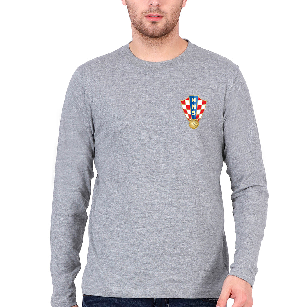 Croatia Football Full Sleeves T-Shirt for Men-Grey Melange-Ektarfa.online