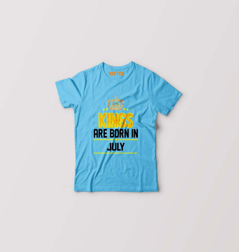 Kings Are Born In July Kids T-Shirt for Boy/Girl-Light blue-Ektarfa.online