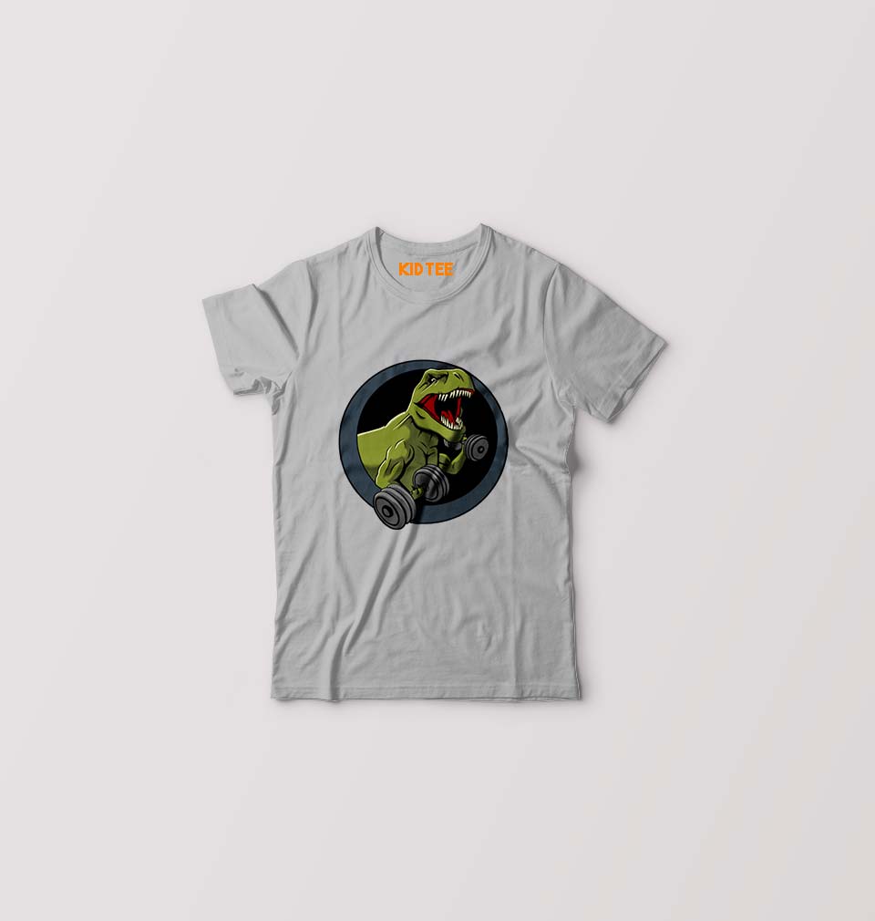 Angry T-Rex Gym Kids T-Shirt for Boy/Girl-Grey-Ektarfa.online