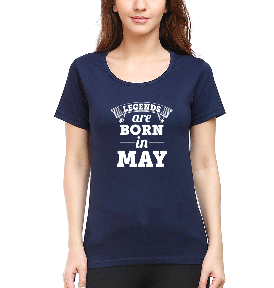 Legends are Born in May T-Shirt for Women-Navy Blue-Ektarfa.online