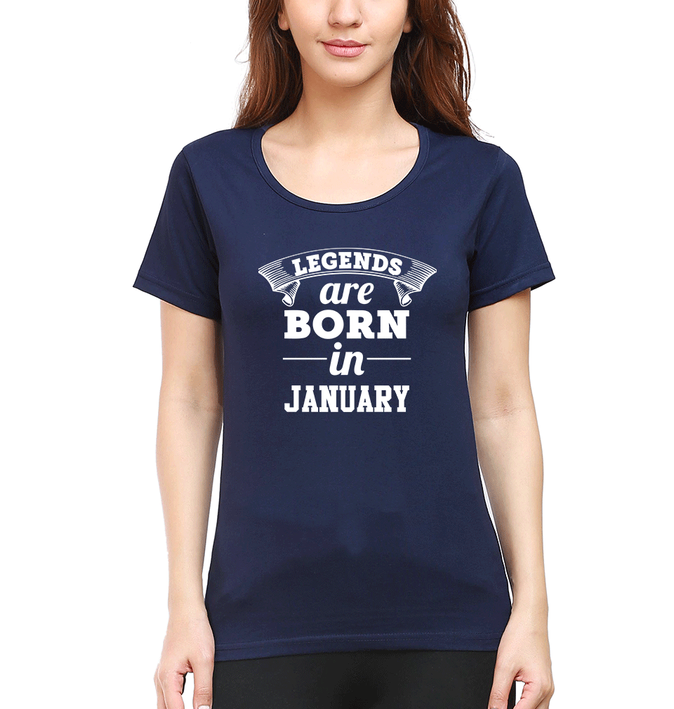 Legends are Born in January T-Shirt for Women-Navy Blue-Ektarfa.online