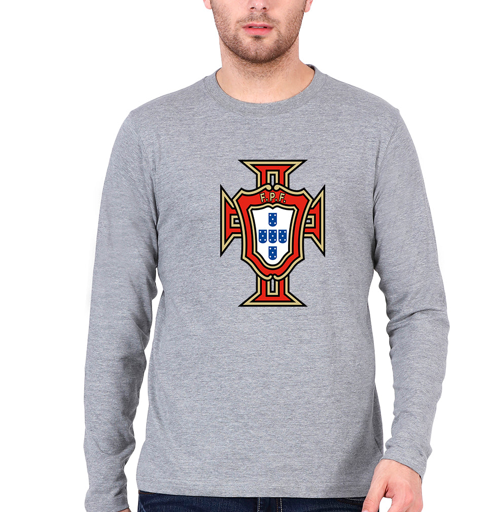 Portugal Football Full Sleeves T-Shirt for Men-Grey Melange-Ektarfa.online
