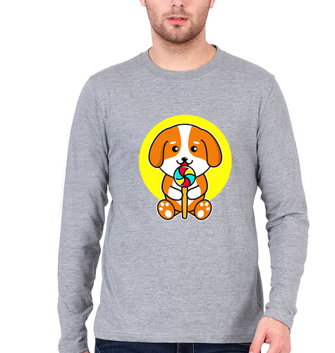 Puppy Full Sleeves T-Shirt for Men-GREY-Ektarfa.online