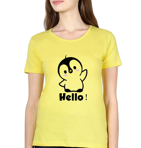 Penguin Hello T-Shirt for Women-Yellow-Ektarfa.online