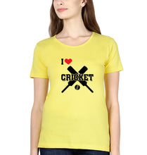 Load image into Gallery viewer, I Love Cricket T-Shirt for Women-Yellow-Ektarfa.online

