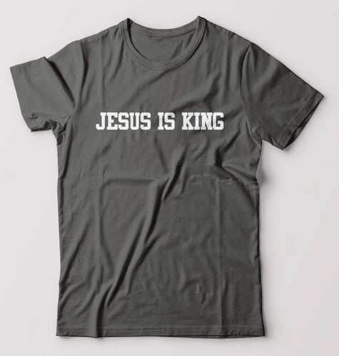 Jesus is King T-Shirt for Men-Charcoal-Ektarfa.online