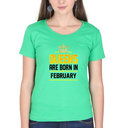 Queens Are Born In February T-Shirt for Women-Flag Green-Ektarfa.online