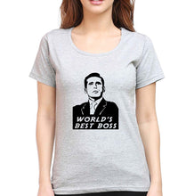 Load image into Gallery viewer, Michael Scott Best Boss T-Shirt for Women-Grey Melange-Ektarfa.online
