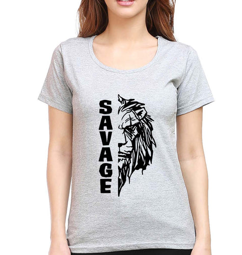 Savage Lion T-Shirt for Women-Grey Melange-Ektarfa.online
