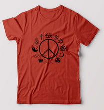 Load image into Gallery viewer, Peace Religious Symbols T-Shirt for Men-Brick Red-Ektarfa.online
